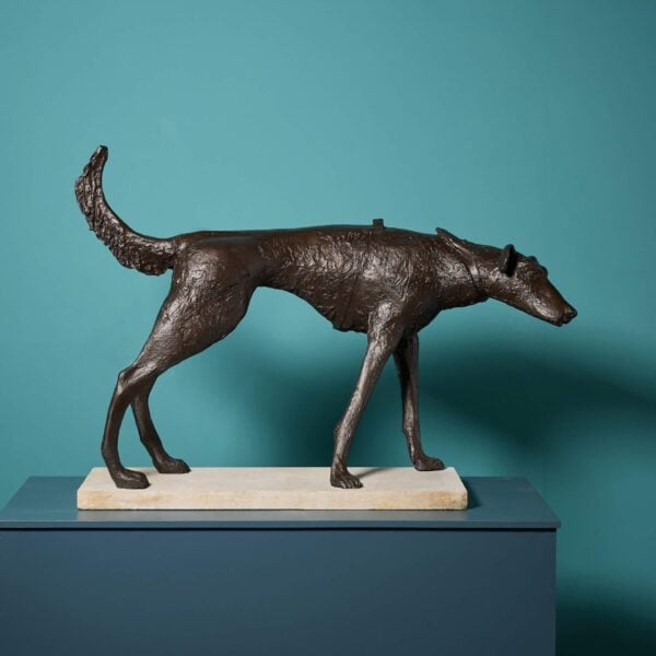John W. Mills (1933-2023) Large Dog Sculpture on Limestone Base