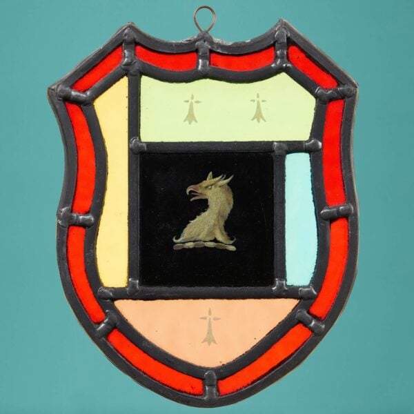 Antique Armorial Shield Stained Glass Panel