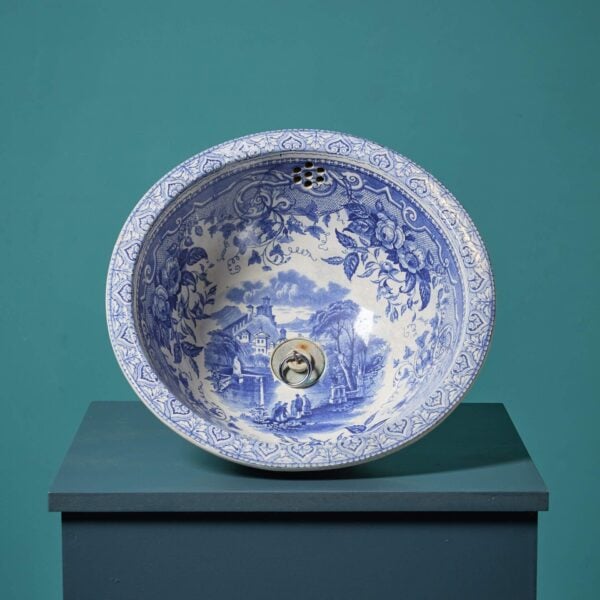 Victorian Blue & White Transfer Print Porcelain Bowl Sink