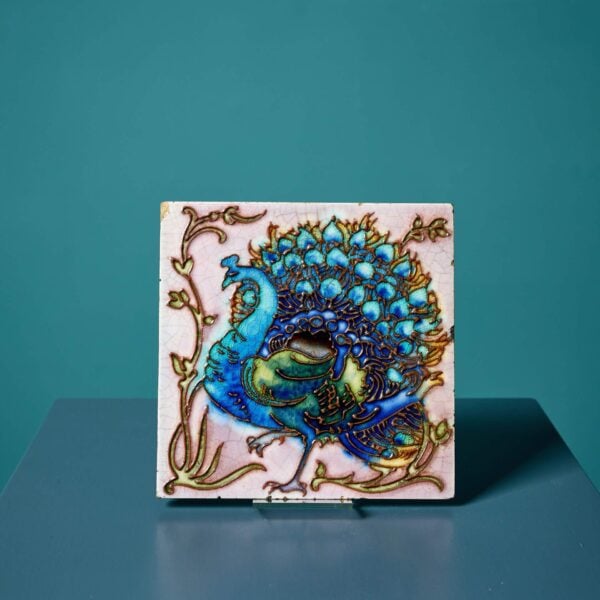 English Arts & Crafts Peacock Tile in the Manner of William De Morgan
