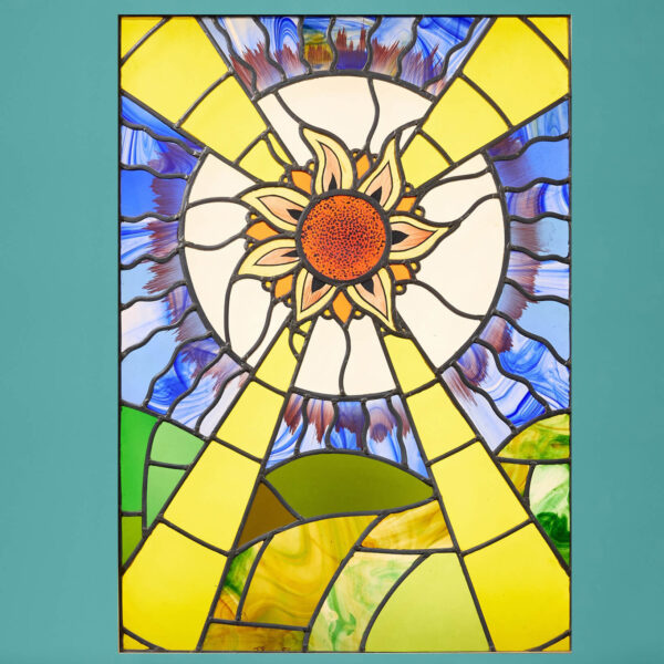 Large Art Deco Stained Glass of Sunrise Scene