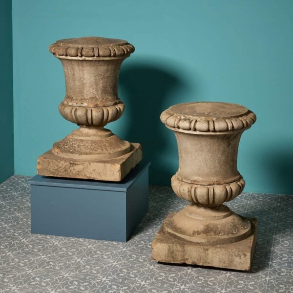 0_31090_-1 Reclaimed Antique Composition Stone Lidded Urns