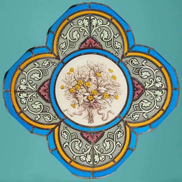 Antique Victorian Quatrefoil Stained Glass Window