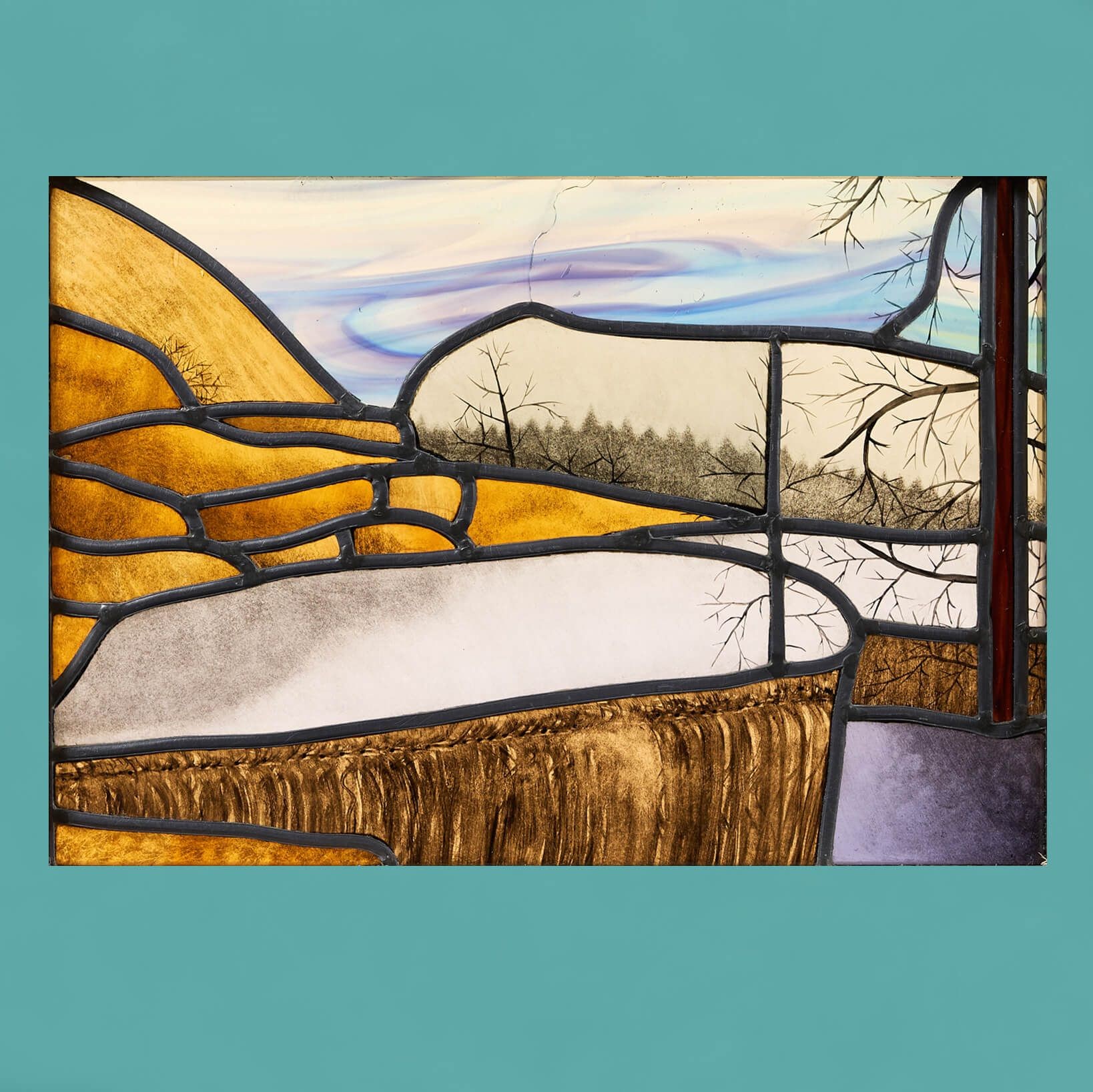 三種のフルーツ ヴィンテージ ステンドグラス ベリーズ・アンド・グレープス Abstract Landscape Mid-Century Stained Glass Window | UK