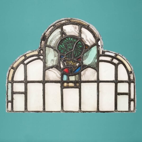 Small Antique Ecclesiastical Arched Stained Glass Panel