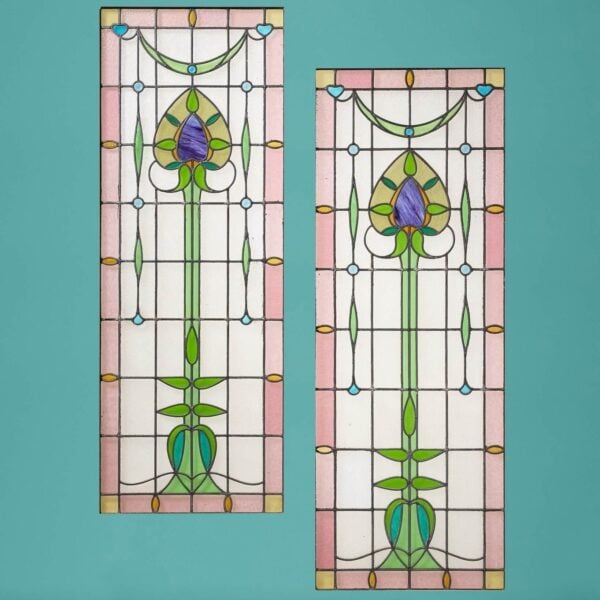 Pair of Art Nouveau 19th Century Stained Glass Panels