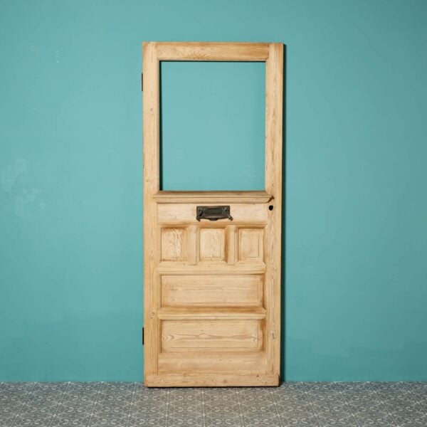 Antique Art Noveau English Stripped Pine Door for Glazing
