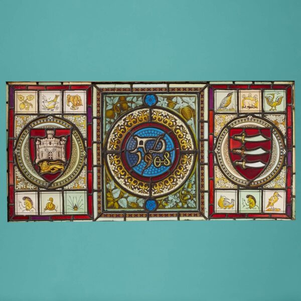 Antique Triptych Stained Glass Leadlight Panels