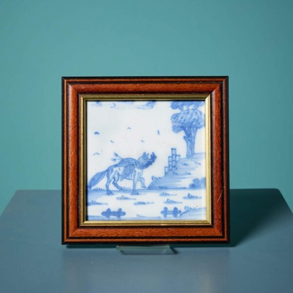 Antique Liverpool Delft Blue & White Fox Tile
