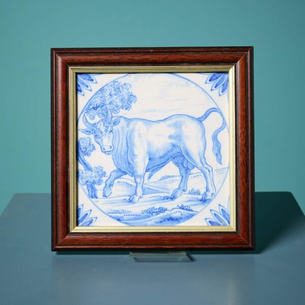 Antique Ravesteijn Blue & White Delft Bull Tile