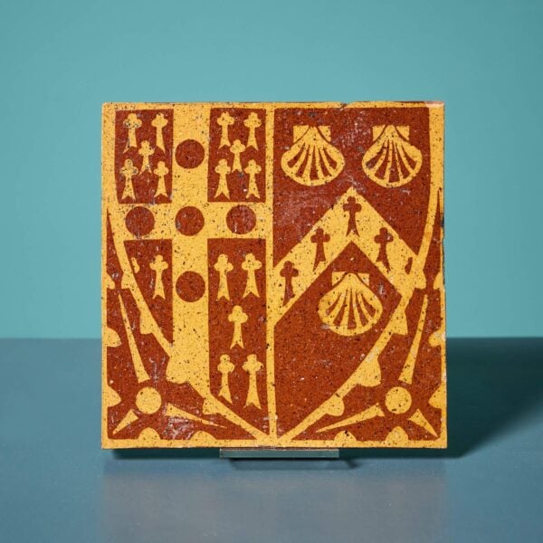 0_36813_-1 Antique Glazed Encaustic Shield Crest Tile by W. Godwin