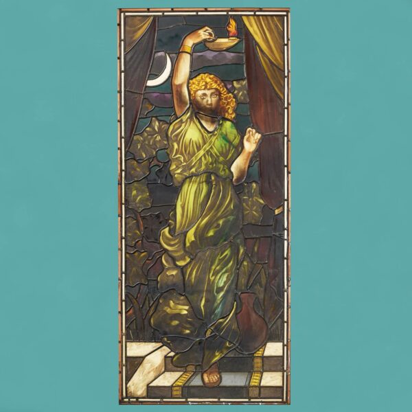 Large Antique Stained Glass Panel Depicting the Goodess Nyx