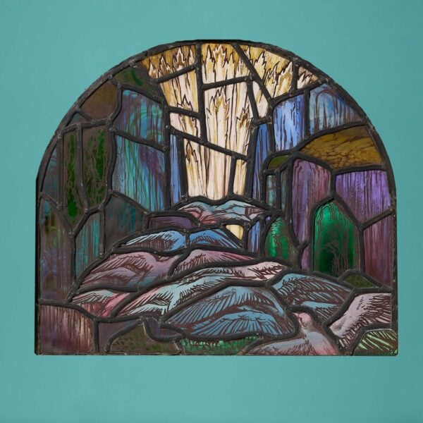 English Ecclesiastical Arched Stained Glass Window with Birds