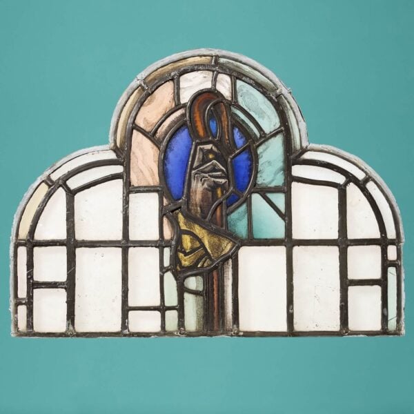 Antique Ecclesiastical Arched Stained Glass Panel