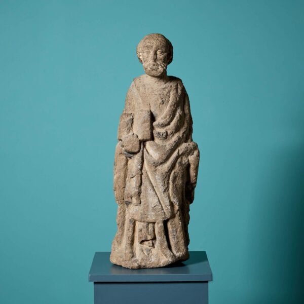 Antique Post Medieval Carved Stone Saint Statue