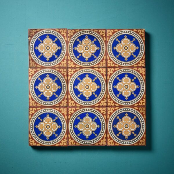 Set of 9 Patterned Reclaimed Encaustic Tiles by Maw & Co