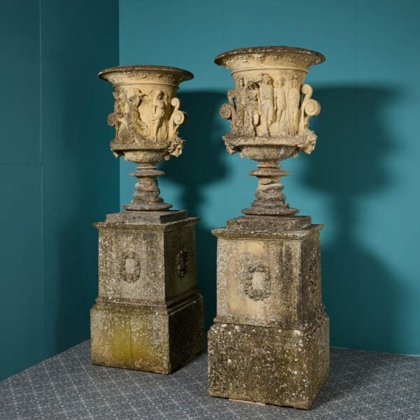 0_36163-1 Set of Monumental 2.38m Tall Weathered English Neoclassical Style Garden Urns