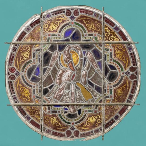 Large Ecclesiastical Roundel Pelican of Piety Stained Glass Panel
