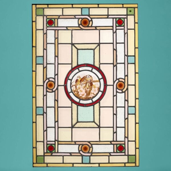 Antique Art Nouveau 19th Century Stained Glass Panel