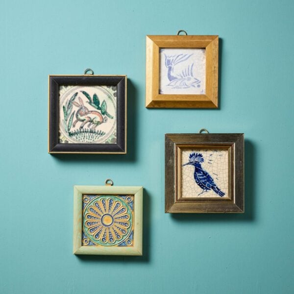 Collection of 4 Reclaimed Decorative Tiles in Frames