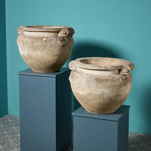 0_36990-1 Pair of Large English Composition Stone Scroll Pots