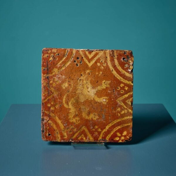 16th Century Late Medieval Encaustic Tile with Rampant Lion