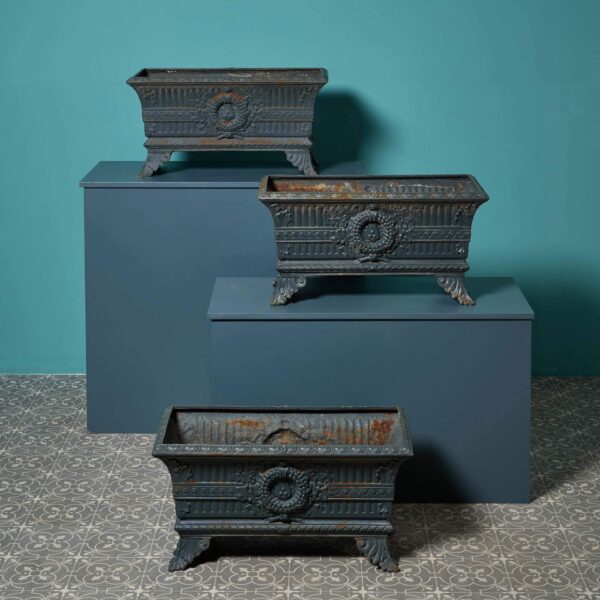 0_34714-1 Three Antique Cast Iron Trough Planters