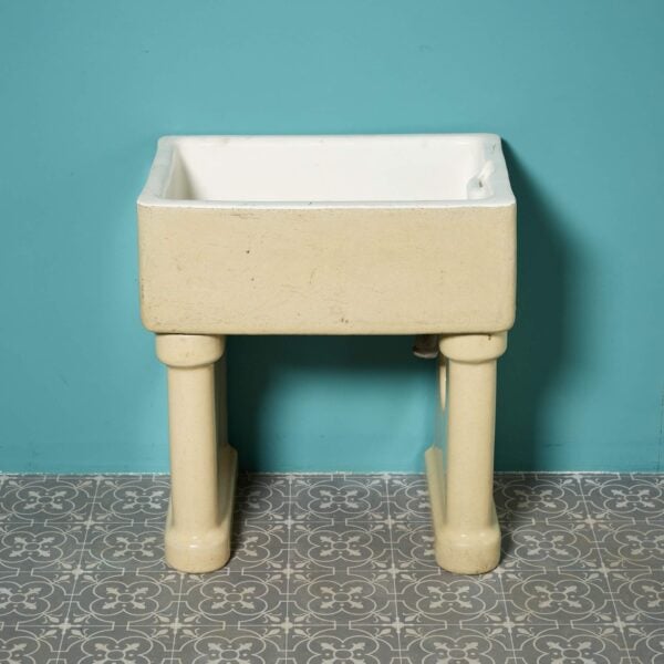 English Victorian Cane Glazed Belfast Sink on Legs