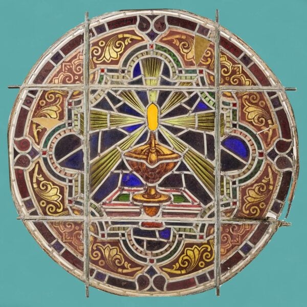 Large Antique Ecclesiastical Roundel Stained Glass Panel