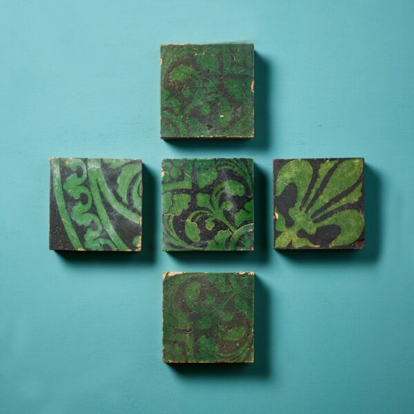 Set of Five W Godwin Terracotta Encaustic Tiles