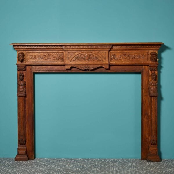 Antique English Tudor Revival Oak Fireplace