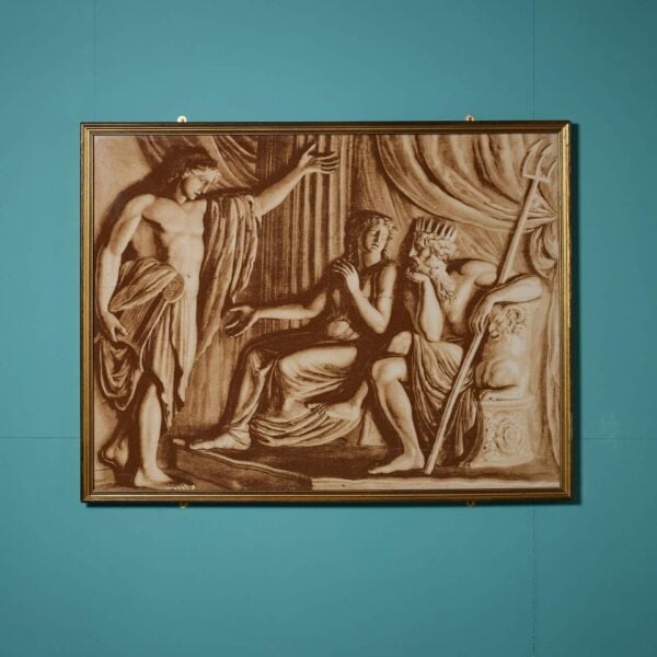 Antique Neoclassical Silk Screen Framed Print of Greek God