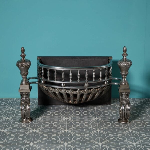 Regency Style Polished Steel & Cast Iron Fire Basket