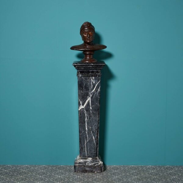 Antique Bronzed Terracotta Bust of Dante on Italian Marquina Marble Column