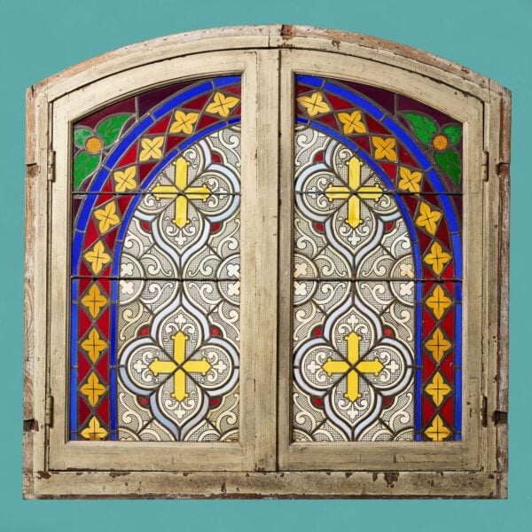 0_33068-blue-front 20th Century Antique French Window with Stained Glass