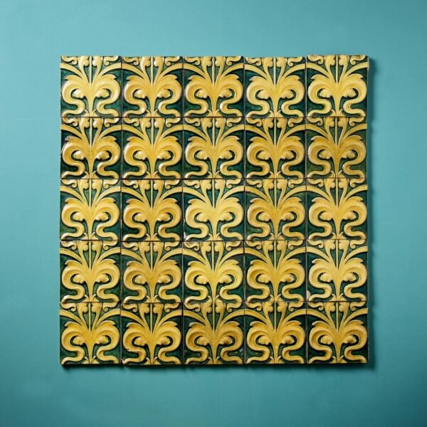 Set of 25 Antique Green & Yellow Glazed Ceramic 6-inch Tiles