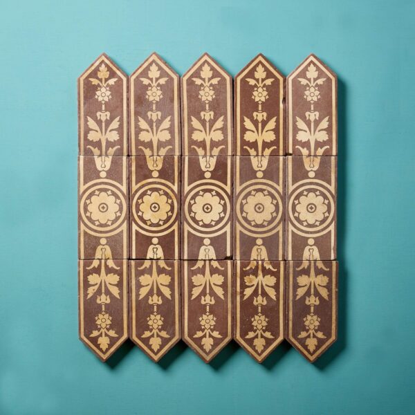 Set of 15 Campbell Tile Co Buff & Brown Encaustic Tiles