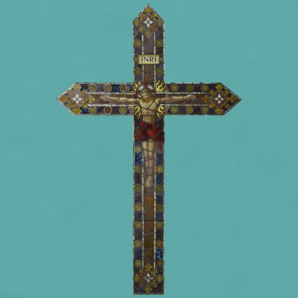 0_36998-BLUE Monumental 19th Century Stained Glass Crucifixion Window