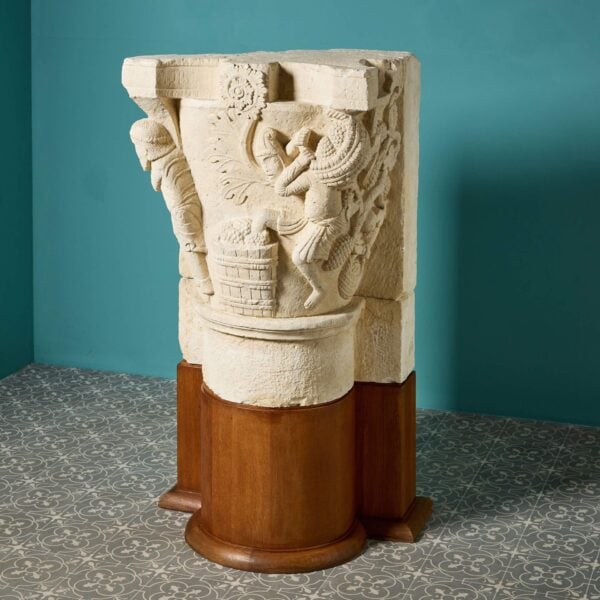 0_37074-1 French Museum Plaster Romanesque Capital Model on Plinth