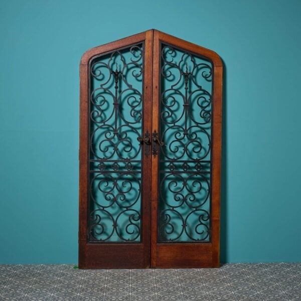 Set of 20th Century Glazed Arched Doors With Wrought Iron Bars