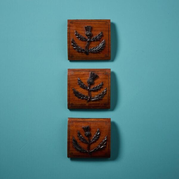 Set of Three 19th Century Satin Wood Thistle Plaques