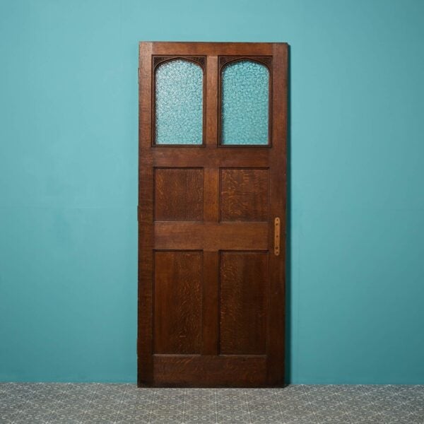 0_34922-1 Large Antique Panelled Oak Door with Textured Glass
