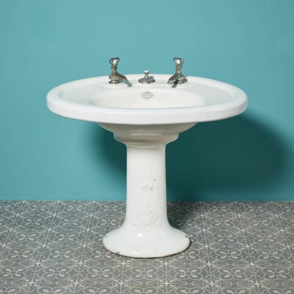 Antique Art Nouveau White Glazed Pedestal Sink