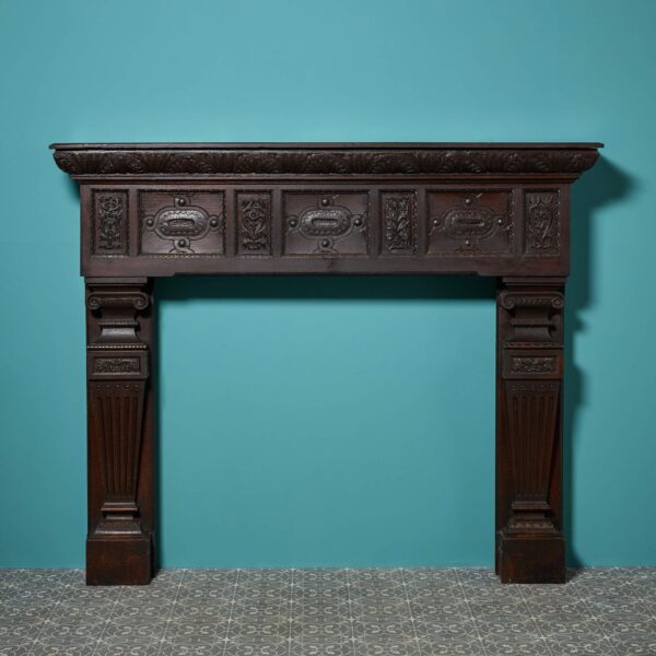 Large Victorian Tudor Revival Oak Fireplace