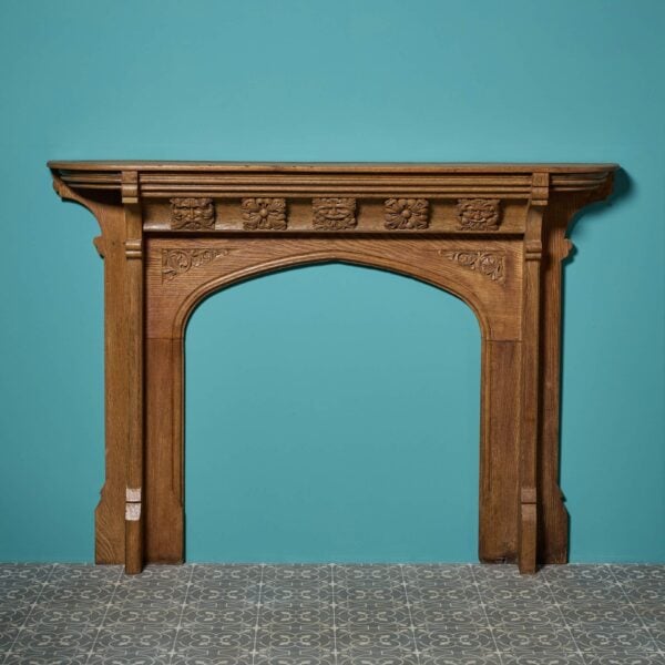 Gothic Style Arts & Crafts Carved Oak Fireplace