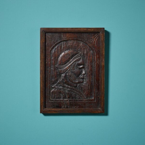 18th Century Medieval Style Carved Oak Portrait Panel of St Luke