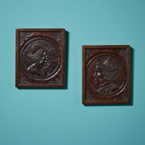 Two 18th Century Medieval Style Carved Oak Portrait Panels