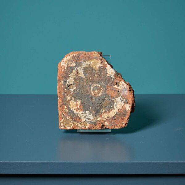 English 14th Century Terracotta Medieval Encaustic Floral Tile