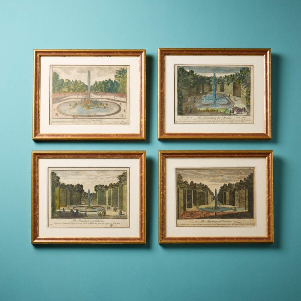 Set of Framed 18th Century Coloured Engravings of the Fountains of Versailles