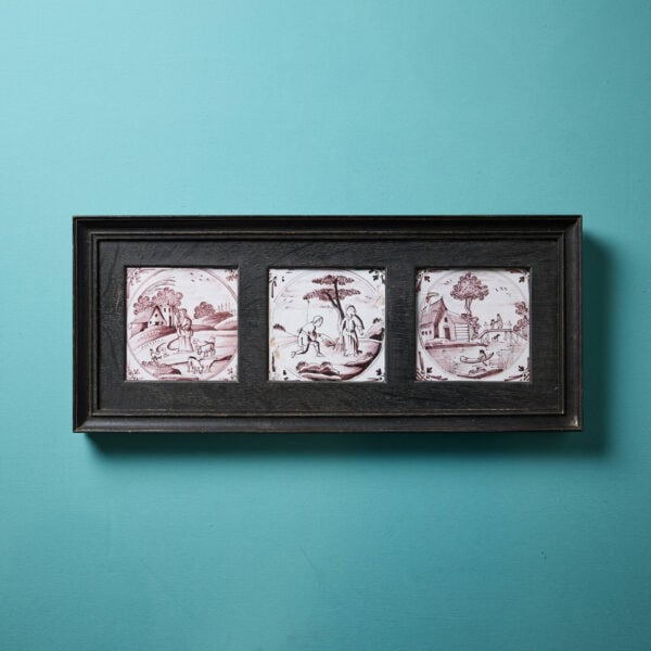 Framed Set of 18th Century 5-Inch Manganese Delft Tiles